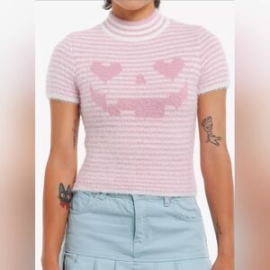 Hot Topic Sweet Society Pink Pumpkin Stripe Sweater Top S